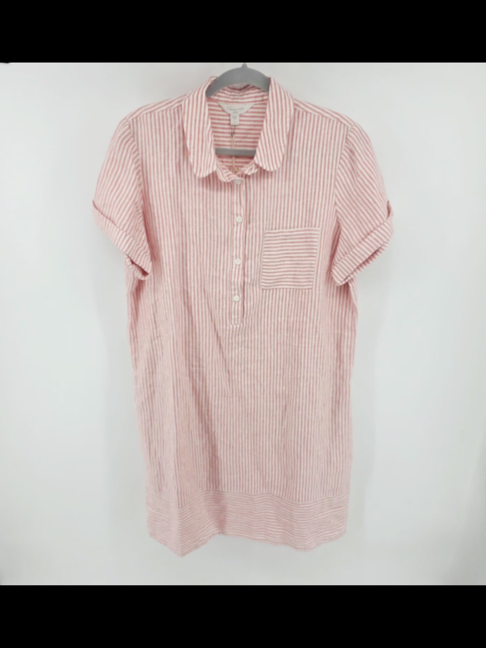 Garnet Hill Salmon Pink and White Striped 100% Linen Dress NWT Boho Minimalist - Picture 2 of 12